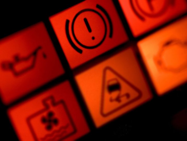 Brake system warning light in car dashboard