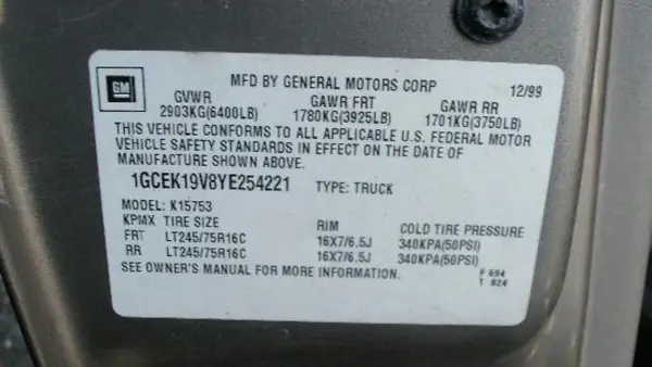 general motors vin plate